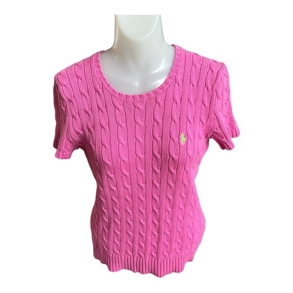 Ralph Lauren Sweaters - Ralph Lauren Sport Y2K Bright Pink Cable Knit Sweater size M
